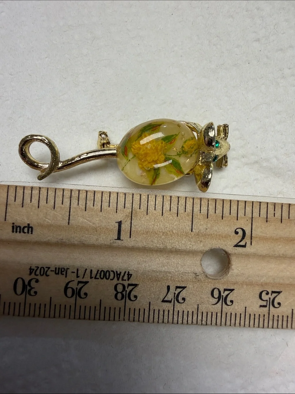 Vintage Gold-Tone Mouse Brooch with Floral Resin Body